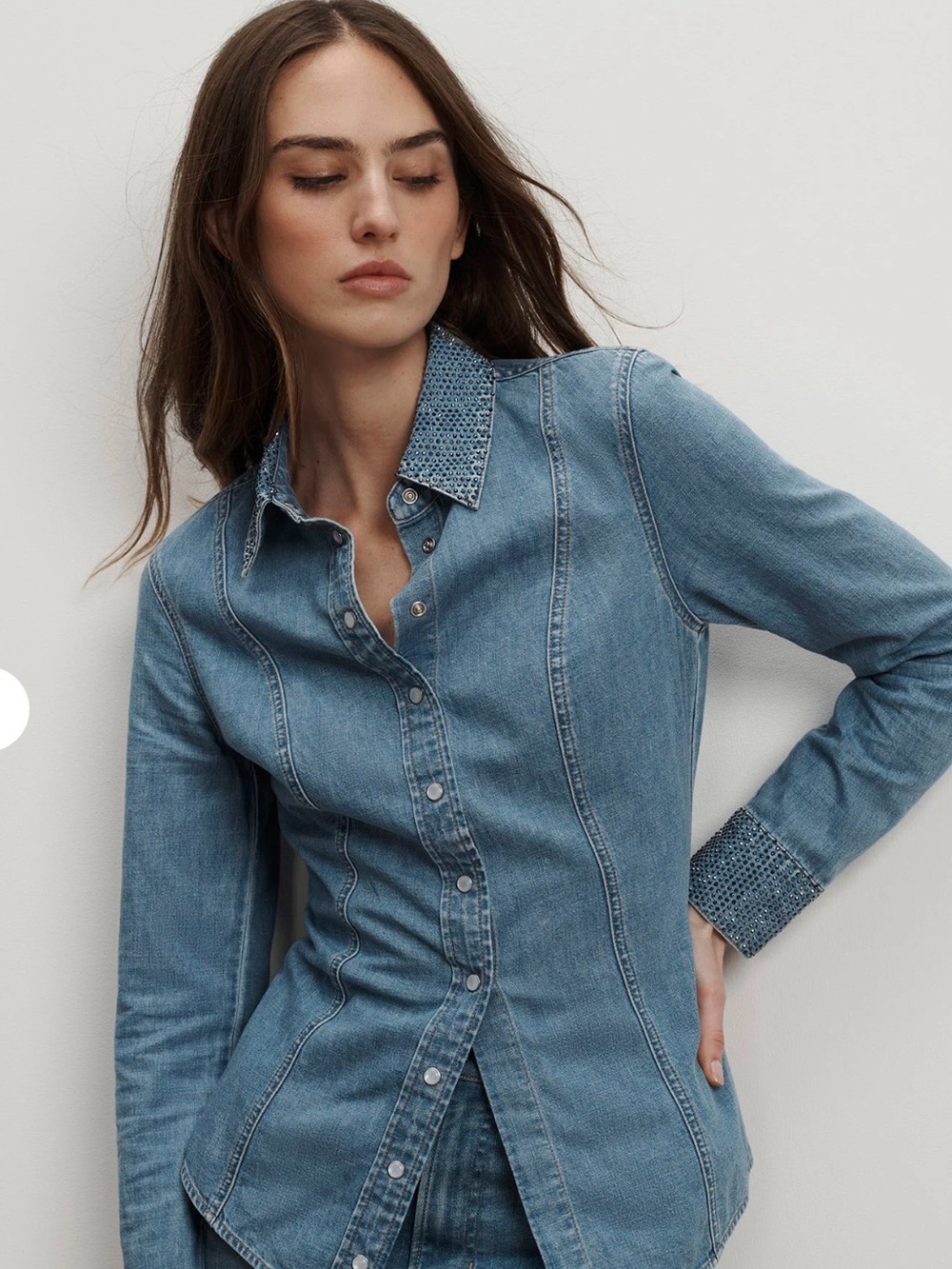 Veronica Beard Eddie Embellished Chambray Shirt Size 2